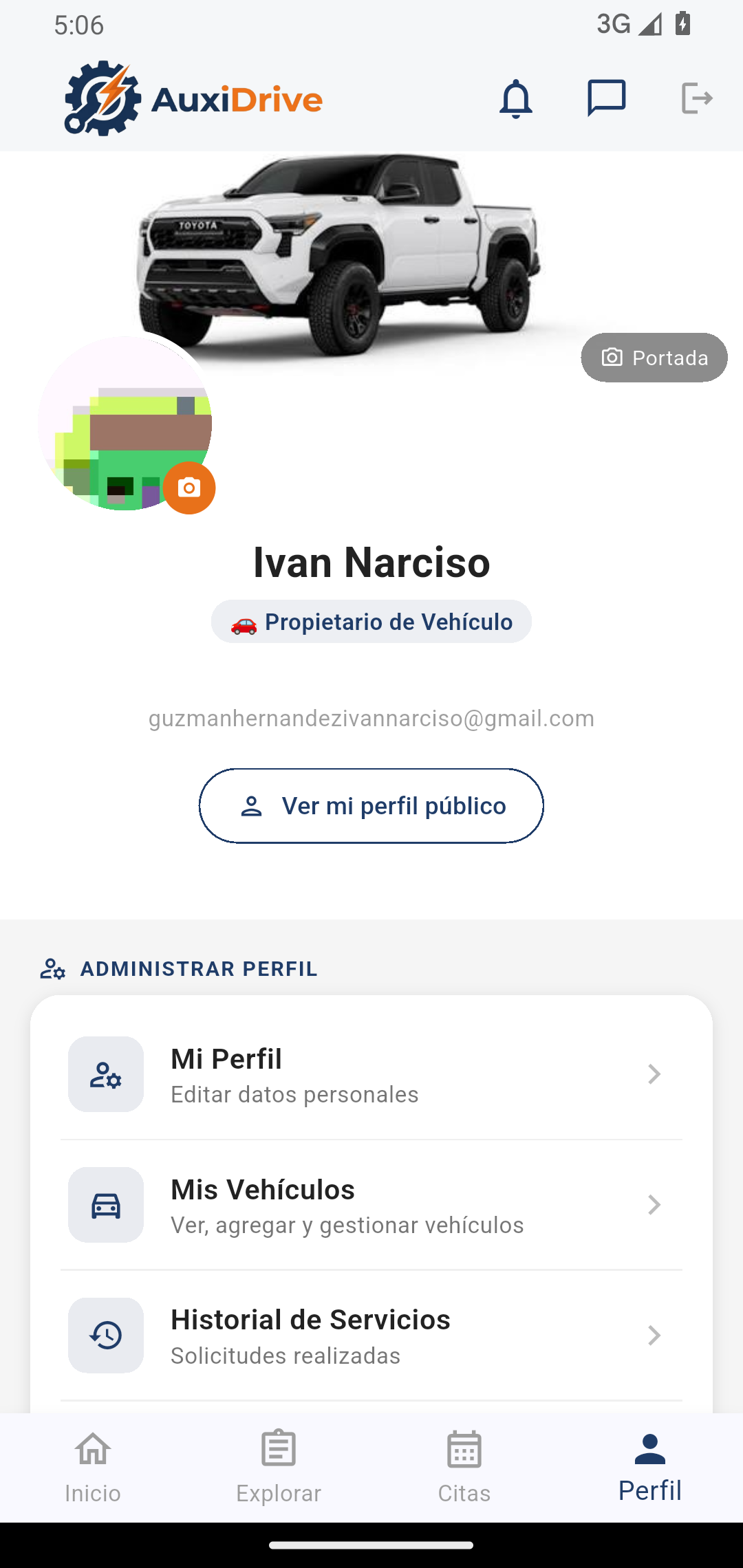 AuxiDrive - Perfil de usuario