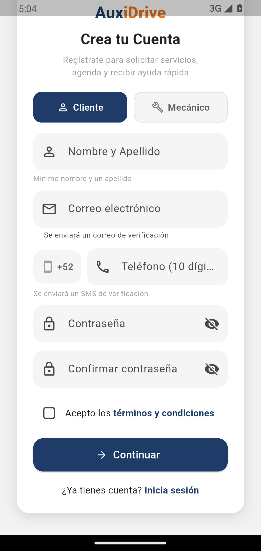 AuxiDrive - Registro con roles