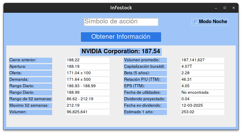 InfoStock modo claro